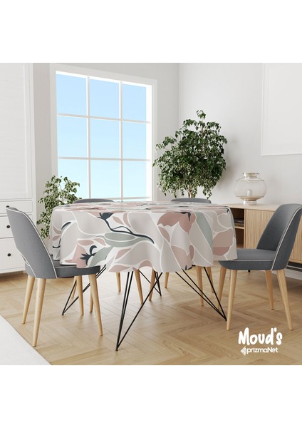 Mirror Flowers Desenli Yuvarlak Süet Dertsiz Masa Örtüsü