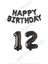 Happy Bırthday Siyah Renk Folyo Balon ve Rakam Seti Yaş 12 1