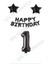 Happy Bırthday Siyah Renk Folyo Balon Yıldız Folyo ve Rakam Seti Yaş 1 1