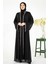 Yakası Yapışkan Taşlı Şifon Yelekli Tesettür Siyah Abaya 3534 1