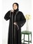 Yakası Yapışkan Taşlı Şifon Yelekli Tesettür Siyah Abaya 3534 2