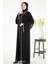 Yakası Yapışkan Taşlı Şifon Yelekli Tesettür Siyah Abaya 3534 3