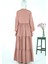 Üç Katlı Büzgülü Yakası Bağcıklı Pudra Ferace 3692 4