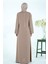 V Yaka Kolları Şerit Taş Detaylı Bej Tesettür Abaya 3429 4