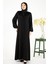 V Yaka Kolları Şerit Taş Detaylı Siyah Tesettür Abaya 3429 1