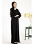 V Yaka Kolları Şerit Taş Detaylı Siyah Tesettür Abaya 3429 3