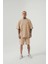 Unisex Oversize Basic Cepli Şort Bej 4