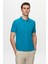 Regular Fit Turkuaz Pike Dokulu %100 Pamuk Kıvrılmaz Polo Yaka Nakışlı T-Shirt 6HC14ORT51000 1