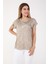 Parlak Gold Yaprak Baskı Tshirt-Bej 1