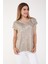 Parlak Gold Yaprak Baskı Tshirt-Bej 2
