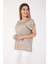 Parlak Gold Yaprak Baskı Tshirt-Bej 3