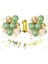 Gold Happy Bırthday Kaligrafi Banner Krom Gold Küf Yeşili Deniz Kumu Balon 1yaş 1