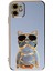 Apple iPhone 11 Kılıf Kamera Korumalı Köpek Desenli Standlı Silikon Mavi 1