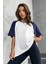 Unisex Beyaz Kolları Lacivert Oversize T-Shirt 3