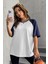 Unisex Beyaz Kolları Lacivert Oversize T-Shirt 5