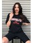 Siyah Kadın Brooklyn Baskılı Oversize T-Shirt 5