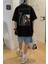 Erkek Siyah Mona Lisa Baskılı Oversize T-Shirt 3