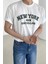 Erkek New York Baskılı Beyaz Oversize T-Shirt 1