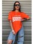 Kadın Houston Baskılı Oversize T-Shirt Turuncu 3