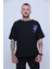 Unisex Siyah Astranot Baskı Oversize Tshirt 1