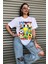 Bugs Bunny Çizgi Film Karakterleri Baskılı Oversize Beyaz T-Shirt 3