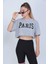 Kadın Gri Paris Baskılı Crop T-Shirt 1