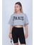 Kadın Gri Paris Baskılı Crop T-Shirt 4