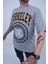 Erkek Gri Berkeley Logo Baskılı Oversize T-Shirt 5