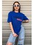 Kadın Brooklyn Newyork Baskılı Oversize Sax Mavi T-Shirt 5