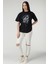 Kadın Siyah Yüz Baskı Detaylı Oversize T-Shirt 2