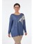 Yuvarlak Yaka Büyük Beden Uzun Kollu Indigo Kadın Bluz MY2150P10758 3