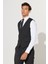 ALTINYILDIZ CLASSICS Erkek Siyah Slim Fit Dar Kesim Mono Yaka Armürlü Yelekli Takım Elbise 4