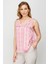 Kadın V Yaka Desenli Saten Bluz 5506 Pembe 1