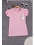 Pembe Peluş Ayıcıklı Fırfırlı Kız Çocuk T-Shirt 15538 1