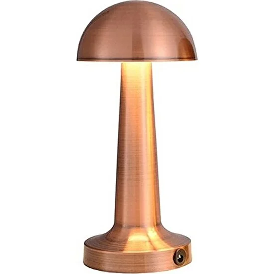 Masa Üstü Lamba - Ledli Masa Lambası - Şarjlı Mantar Gece Lambası LED Abajur - Bronz Renk - 25CM