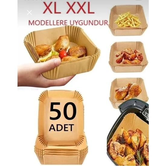 Her Modele Uyumlu Xl & Xxl 50 Adet Airfryer Pişirme Kağıdı - Kare Tabak Model - Airfryer Ustası