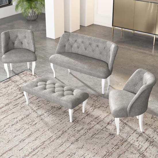 Gadahome Çay Seti Koltuk Takımı, Salon Balkon Takımı(2+1+1+Puf Beyaz Ayak)