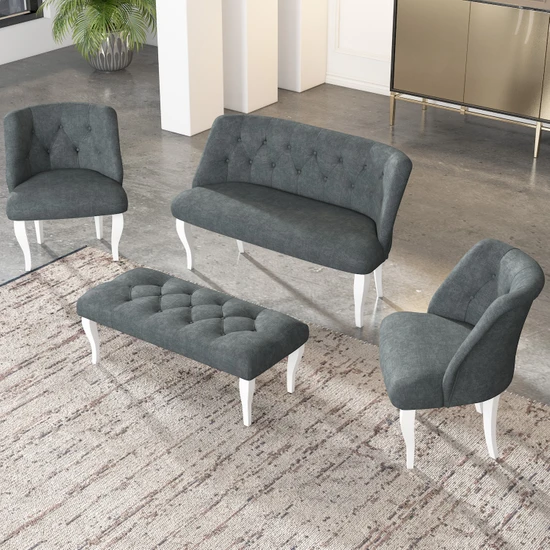 Gadahome Çay Seti Koltuk Takımı, Salon Balkon Takımı(2+1+1+Puf Beyaz Ayak)