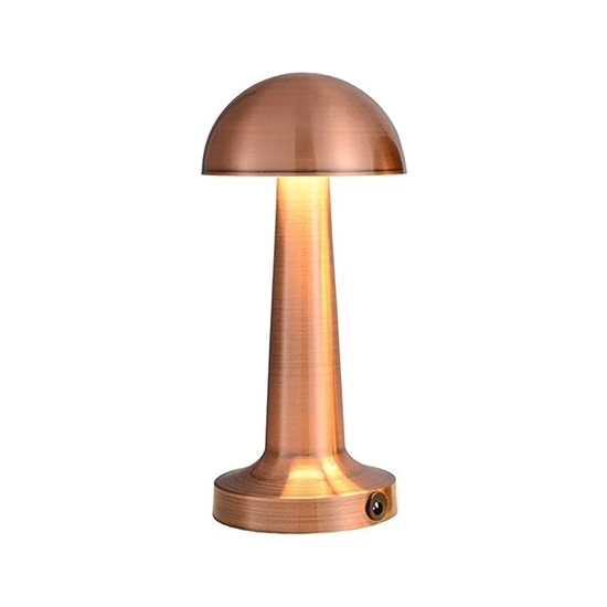 Masa Üstü Lamba - Ledli Masa Lambası - Şarjlı Mantar Gece Lambası LED Abajur - Rose Gold - 25CM