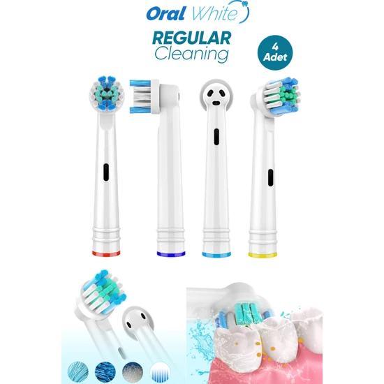 Oral White Regular Cleaning Oral-B Uyumlu 4 Adet Yedek Başlık