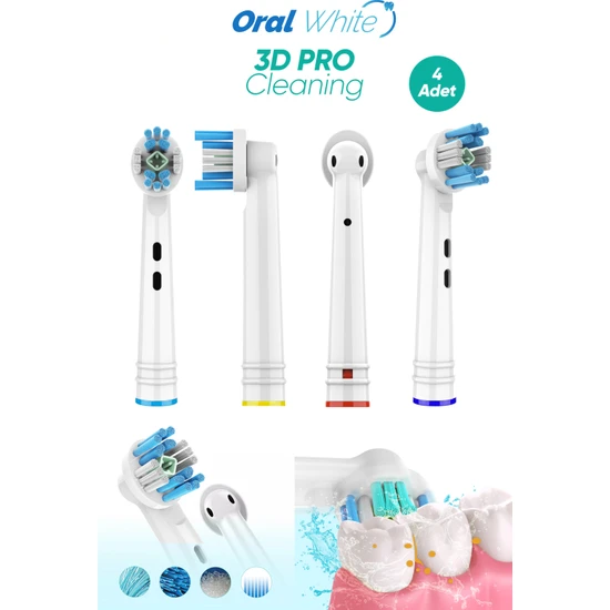 Oral White 3 D Pro Cleaning Beyazlatma Teknolojisi Oral-b Uyumlu 4 Adet Yedek Başlık