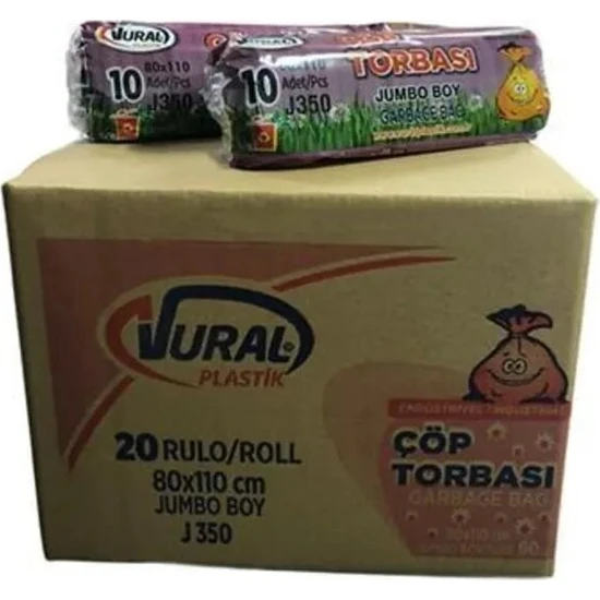 Vural Endüstriyel Jumbo Çöp Torbası 80*110 cm 350 gr Siyah 10 Lu 20 Paket - V