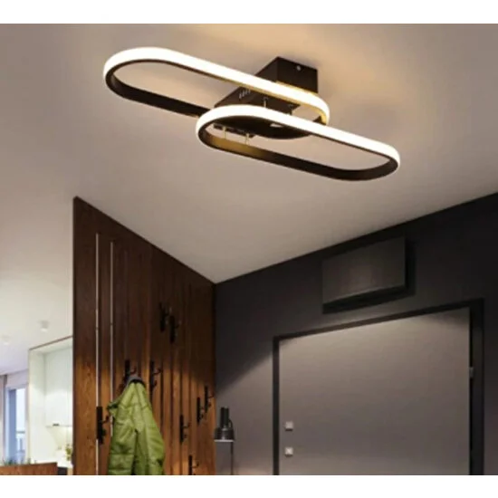 Fer Avize  Feraye Modern Tasarım Siyah Renk Beyaz Ledli Cafe - Mutfak - Salon 2 Li LED Avize