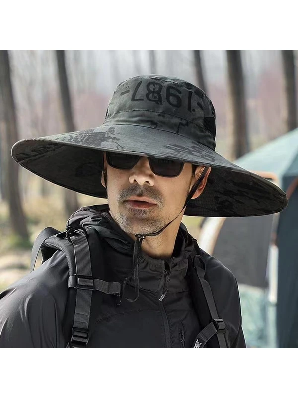 Oloey 2023 Yeni Stil Erkek Açık Güneş Şapkası 15 cm Büyük Saçaklı Balıkçı Şapkası (Yurt Dışından)