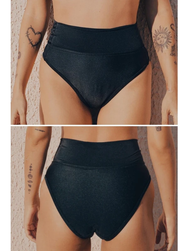 Peddon Regl Dönemine Özel Konforlu Pedkini Mayo Altı Eco Friendly Swimwear Süper Emici Yüksek Bel Bikini Altı Siyah Regl Mayosu