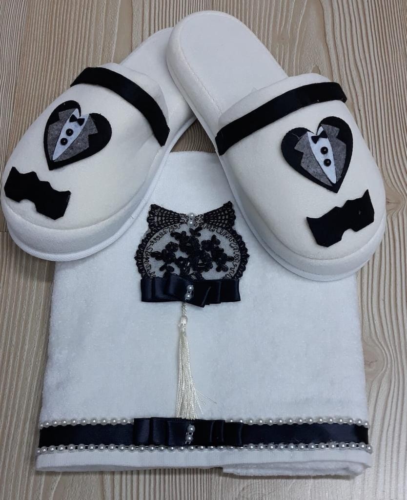 Funda Tasarım Damat Terlik Damat Havlu Takımı görsel 3