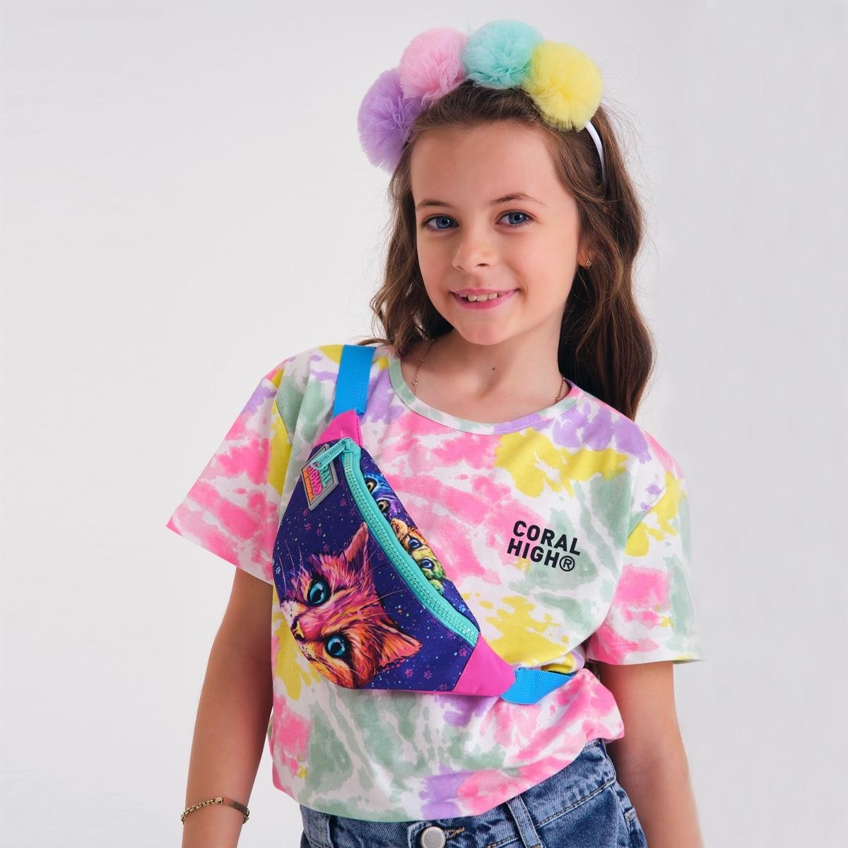 Coral High Kids Mor Pembe Kedi Deseneli Bel Çantası 12604 görsel 2