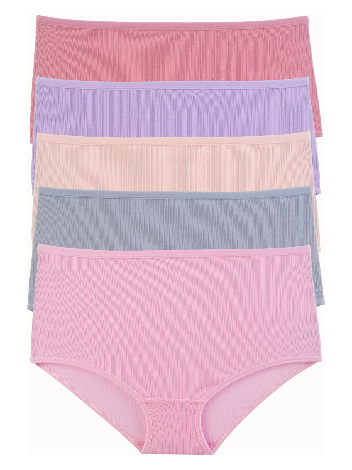 Nicoletta Kadın Külot 5 Li Paket Yüksek Bel Likralı Fitilli Pamuklu Kaşkorse Ribana Lila