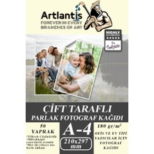 Artlantis Fotoğraf Baskı Kağıdı A-4 180 Gr/m2 50'li 1 Paket A4 Fotoğraf Kağıdı Ofis ve Ev Tipi Mürekkepli Yazıcılar Için