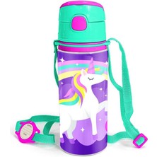 Coral High Kids Mor Su Yeşili Unicorn Desenli Pipetli Alüminyum Matara 600 ml 11950